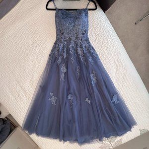 NWT Lace Tulle Prom Dress With Sequins - Slate Blue - Size 8